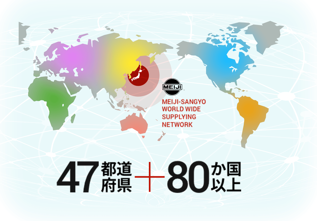 80 OVER COUNTRIES MEIJI-SANGYO WORLD WIDE SUPPLYING NETWORK